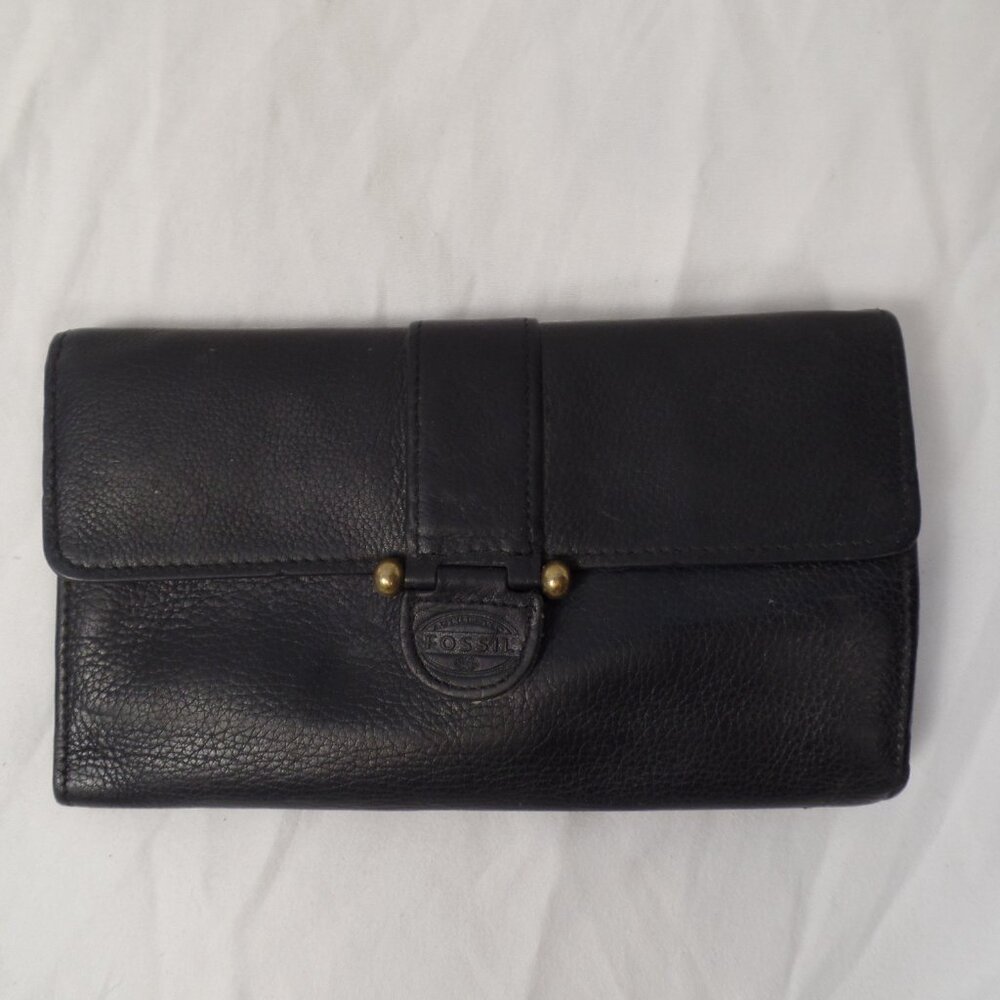 Vintage Fossil Black Pebbled Leather Wallet Card Holder